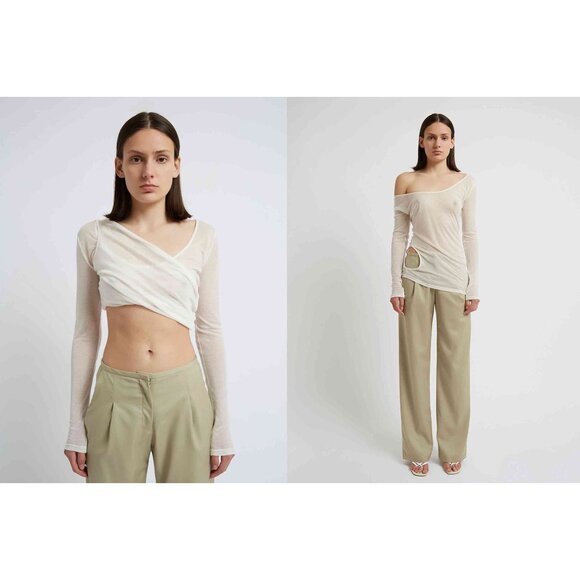 CHRISTOPHER ESBER Folded Crop Long Sleeve Top in Milk 0 New Womens Tee - Picture 1 of 16